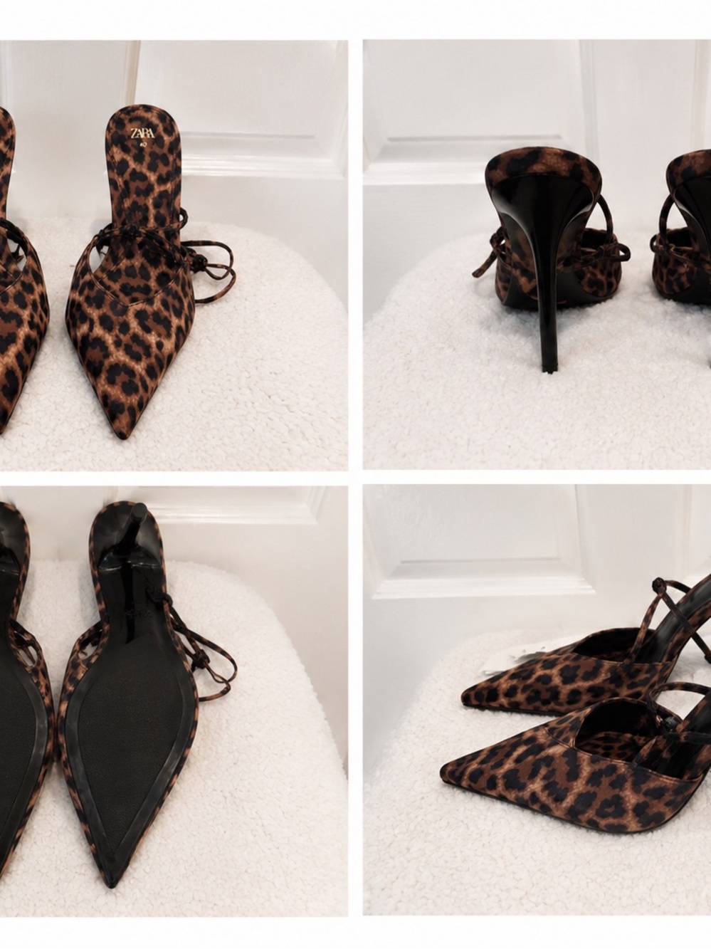NWT Zara Leopard Print Pointed Toe Stiletto Mules - Brown/Black